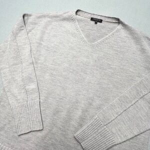 Lafayette 148 New York Sweater Gray cashmere silk V-Neck Exposed Seam Oversize M
